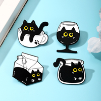 Großhandel Maßgefertigte Emaille-Pins Niedliche Schwarze Katze im Behälter-Design Abzeichen Direktvertrieb OEM ODM