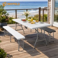 Table de repas rectangulaire pliable moderne et étanche de 6 pieds en plastique avec cadre en fer pour camping, salle de sport, hôpital, hôtel - Vente en gros