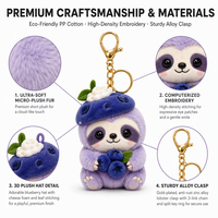 Porte-clés en peluche personnalisé OEM ODM, motif paresseux aux myrtilles, mignon animal de café, breloque de sac, design chapeau de fruit, boîte cadeau imprimée sur mesure CE UKCA ASTM