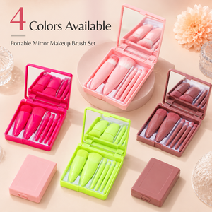 Offre Spéciale – Trousse de Pinceaux de <span class=keywords><strong>Maquillage</strong></span> Portable 5 Pièces en Poils Synthétiques Doux avec Miroir Pliant, Idéale pour les Voyages, Personnalisable avec Logo, Coffret Cadeau - Product Image 2