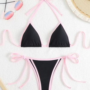Sz003 2026 Bikini de estilo femenino con bloques de color y cordones, de color liso, con contraste de colores, <span class=keywords><strong>sexy</strong></span>, para comercio transfronterizo euroamericano - Product Image 1