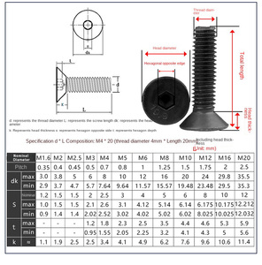 Black Screw Flat Head <strong>Hex</strong> Socket Countersunk Allen <strong>Bolts</strong> Din7991 Black Oxide Full Thread Stainless Steel Machine Screws