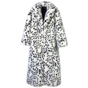 معطف شتوي نسائي سميك بنقشة الفهد الأبيض، يحاكي فرو الثعلب، مع ياقة طويلة - Product Image 1