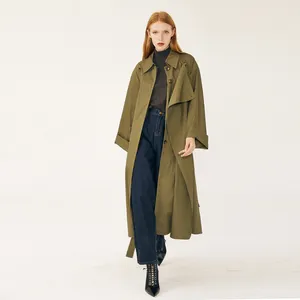 Custom Made High Quality Wear Lapel Collar Puff Sleeve Double Breasted Belted Trench Coat Workwear