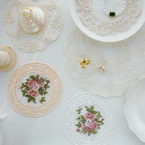 Manteles Individuales <span class=keywords><strong>Grandes</strong></span> <span class=keywords><strong>de</strong></span> Encaje Retro Beige con Bordado Estilo Palacio Coreano, Naperones <span class=keywords><strong>de</strong></span> <span class=keywords><strong>Ganchillo</strong></span> Francés Hechos a Mano, Manteles Bordados para Mesa - Product Image 2