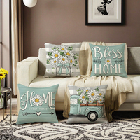 Housse de coussin décorative en lin floral d'automne de style européen avec fermeture éclair invisible pour la maison, l'hôpital et l'hôtel
