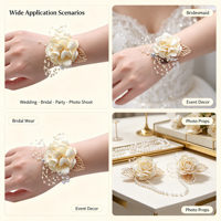 Bunga Pergelangan Tangan Elastis Berhiaskan Mutiara, Daun Emas, dan Rhinestone Warna Burgundy Ivory Rose Gold untuk Pengiring Pengantin, Pengantin Wanita, Dekorasi Pernikahan, dan Pesta Prom