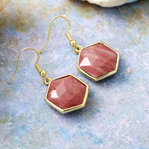 Pendientes de piedra natural hexagonales con baño de oro y engaste de aleación de zinc, joyería de moda para mujer - Product Image 2