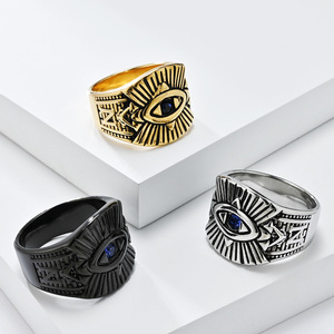 Retro Hip Hop Punk God's Eye <b>Titanium</b> Steel <b>Ring</b> Gold Black Silver Unisex Jewelry Gift - Product Image 1