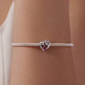 Colgante de Corazón Plateado para Parejas con Circonita Rosa, Joyería Romántica, Regalo Unisex - Product Image 5