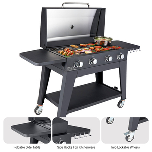 Plancha de acero inoxidable de 4 quemadores para acampar comercial barbacoa de gas propano parrilla de gas al aire libre - Product Image 5