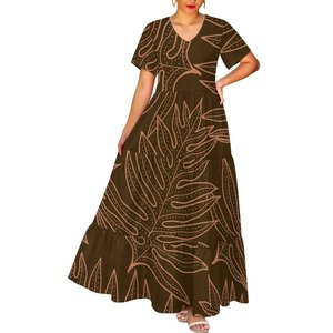Factory Outlet Puakenikeni Design tribale profondo scollo a V Casual elegante da donna abito lungo da sera Sexy - Product Image 2