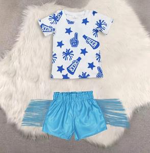 Ensemble de tenue de cheerleader pour petite fille, 8 couleurs, décontracté, écologique, sans manches, avec t-shirt à motif étoiles et short à franges - Product Image 5