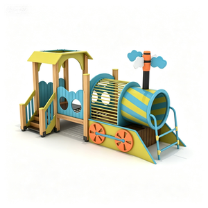 Structure de jeu extérieure <span class=keywords><strong>en</strong></span> <span class=keywords><strong>bois</strong></span> naturel pour enfants, thème ferme, avec <span class=keywords><strong>toboggan</strong></span> et filet d'escalade, pour maternelle - Product Image 1