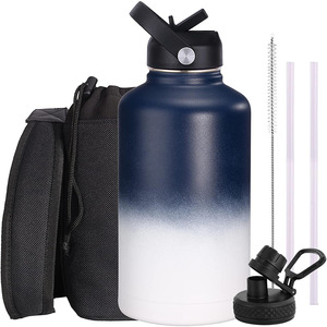 Botella de Agua Aislada de Acero Inoxidable de 64 oz (Medio Galón) con Asa de Paracord, Apta para Lavavajillas, Mantiene Bebidas Frías/Calientes, Color Azul Marino - Product Image 2