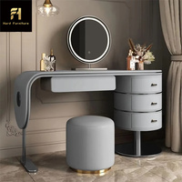 Coiffeuse en Bois de Haute Qualité, Mobilier de Chambre Personnalisé de Luxe Léger, avec Miroir de Maquillage Intelligent à LED et Tiroirs