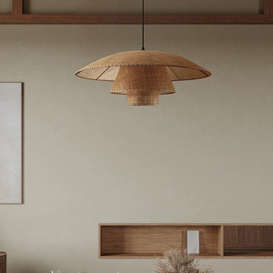 Wabi Sabi Style Rattan Chandelier Round E27 Led <b>Light</b> Source For Tea Room <b>Dining</b> Hotel Guesthouse Decoration - Product Image 3