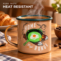 Mug Kopi Vintage dari Batu Keramik dengan Tepi dan Pegangan Hijau Bergulung untuk Minuman Mahasiswa di Asrama, Luar Ruangan, Grosir, Cangkir Hadiah