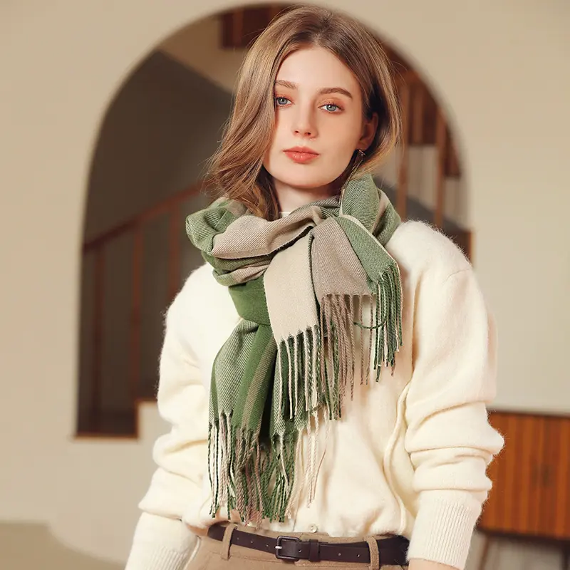 2023 mới mùa đông khăn choàng của phụ nữ dày ấm kẻ sọc giả cashmere khăn