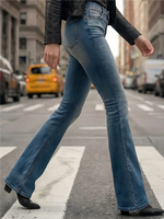 OEM ODM Vintage Taille haute Coupe large Coupe bootcut Coupe classique Bleu clair Poches utilitaires respirantes Streetwear Y2K Femme