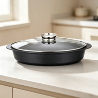 Plat à rôtir ovale 41x7,5 cm en aluminium antiadhésif, compatible induction, gaz et four, pour cuisine domestique, léger, grande taille, cuve basse