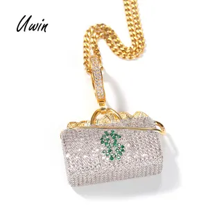 UWIN 18K позолоченный Блестящий знак доллара ожерелье с подвеской в виде сумки для денег унисекс очаровательные ювелирные изделия в стиле рэпера