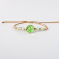 Bracelet à breloques vintage en fleurs séchées, souvenir, dentelle, fleurs véritables, style forêt, cadeau unisexe, fait main, motif