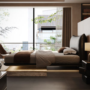 Новая модная кровать 2025 года с плавающим изголовьем, роскошная стеганая кровать из натуральной кожи с тонким изголовьем, итальянская двуспальная кровать размера King для свадеб - Product Image 2