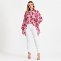 Chemisier à manches courtes pour femme, col en R, ruban, fleurs, rouge cerise, pour le bureau, décontracté, chic, élégant, printemps/été 2026