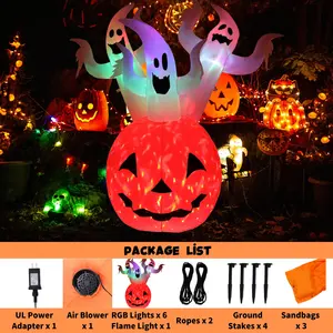 6FT Giant Inflatable Halloween Decoration Ghost Pumpkin Halloween Pumpkin Party Outdoor With LED Light