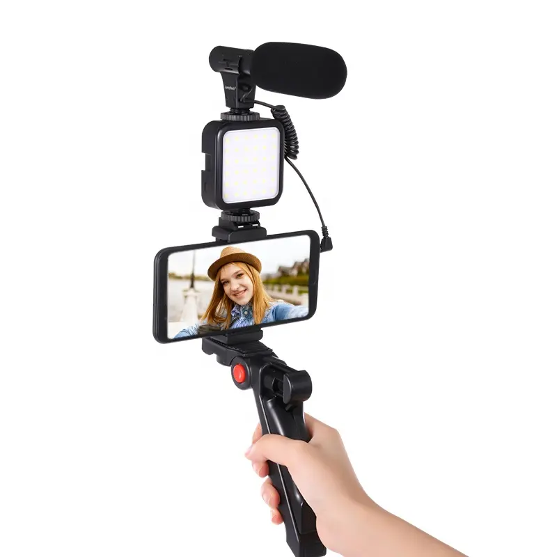 Видеосъемки Vlog набор для штатива-треноги с микрофоном и светодиодами (Live brocasting Запись интервью