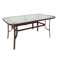 Table de jardin rectangulaire en métal avec plateau en verre trempé et trou pour parasol, prix usine, livraison par colis (KD)