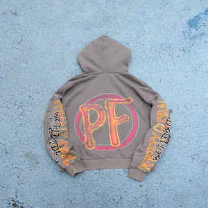 Sweat à capuche zippé épais pour homme avec motif personnalisé, en coton de haute qualité, délavé à l'acide et orné de strass - Product Image 2