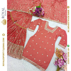 Moda moderna nueva seda pura de Chinon con Secuencia bordada pesada trabajo Sharara conjunto de traje colección con Dupatta - Product Image 5