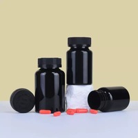 Flacon en plastique PET 80ml ~200ml noir brillant pour capsules, pilules, soins de santé, rangement, médicaments, granulés d'aliments pour poissons