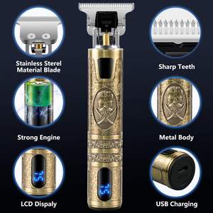 Tondeuses à cheveux électriques sans fil professionnelles pour hommes <span class=keywords><strong>coupe</strong></span>-cheveux de coiffeur alimenté par USB tondeuses à barbe anglaises en acier inoxydable - Product Image 2