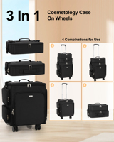 Relavel Valise à roulettes 3 en 1 pour maquillage, coiffeur, voyage, grande capacité, avec roulettes 360° °   Roues pivotantes
