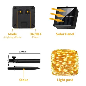 Guirnalda <span class=keywords><strong>de</strong></span> Luces <span class=keywords><strong>Solares</strong></span> Kanlong con Cable <span class=keywords><strong>de</strong></span> Cobre, LED Cálidos, 5M 50LED, 10M 100LED, 20M 200LED, Impermeables, para Interiores/Exteriores, Decoración Navideña - Product Image 2