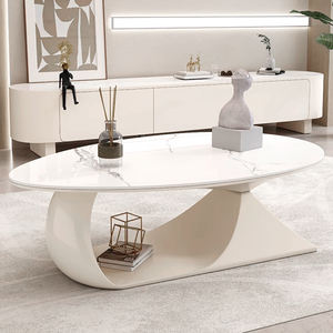 Tavolino da Caffè Ovale di Design Minimale in Colore Legno per Piccolo Appartamento con Piano in Pietra Sinterizzata PSM-H005 - Product Image 3