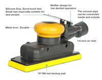 Lijadora Orbital de 70x198mm y 3mm con Motor de Paletas Rotativas de 12000 RPM, Compatible con Aspiración Central y Accesorio de Gancho y Bucle para Carrocería Automotriz y Trabajos en Madera