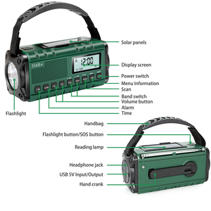 Radio FM DAB portable avec batterie rechargeable solaire numérique de 10000 mAh avec réveil pour une utilisation en extérieur en cas d'urgence - Product Image 2