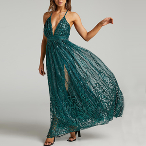 <span class=keywords><strong>Robe</strong></span> longue col en V pour femme, élégante, vert émeraude, pour bal de promo, soirée, cérémonie, sur mesure, 100% polyester - Product Image 5