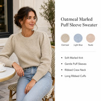 Pull en maille à col rond pour femme, coupe classique, couleur unie, avec détail manches bouffantes, pour tenues quotidiennes élégantes automne-hiver
