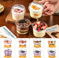 Gobelet à mousse rond de 250 ml, carré de 350 ml avec couvercle et cuillère, boîte à dessert en plastique transparent PET pour gâteau, yaourt, crème glacée