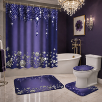 Ensemble de décoration de salle de bain en polyester 4 pièces : rideau de douche, couvercle de toilette, tapis de bain, tapis contour en U, imperméable et résistant à la moisissure