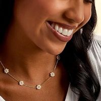 Collier Chaîne Popcorn en Acier Inoxydable avec Perles Fleur, Plaqué Or Multicolore pour Femme, Fermoir Mousqueton Réglable, Cadeau Décontracté, Vente en Gros