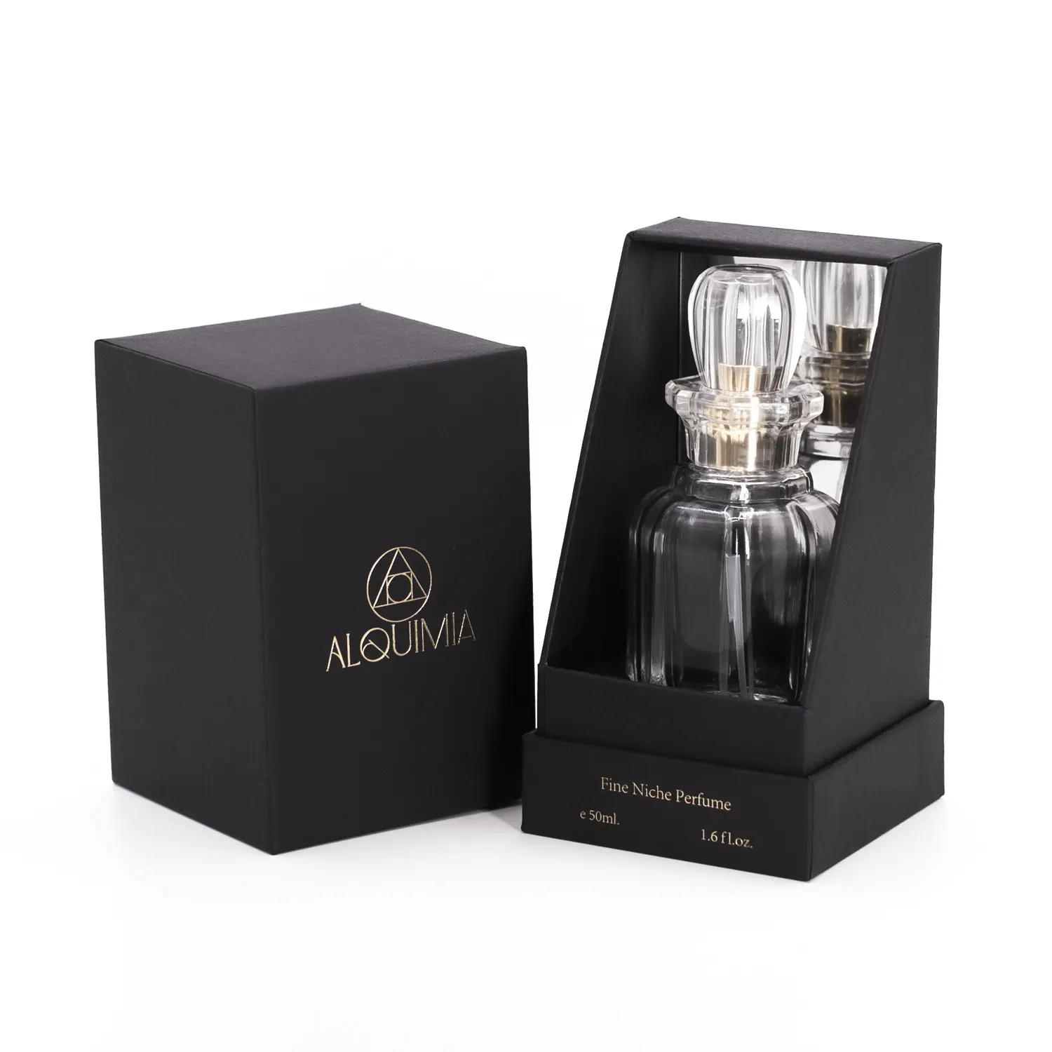 Luxury Custom Printed Logo Rigid Cardboard EVA Insert Flap Lid Matt Black 100ml Perfume Bottle With Box Packaging