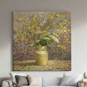 Printed <b>Canvas</b>: Abstract Floral <b>Wall</b> Decor with Vibrant Yellow Flowers,WRAPPED <b>CANVAS</b> - Product Image 3