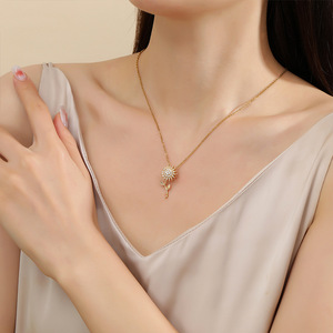 <span class=keywords><strong>Collar</strong></span> de Moda con Cadena de Acero Inoxidable y Zirconia, Diseño de <span class=keywords><strong>Girasol</strong></span> <span class=keywords><strong>Giratorio</strong></span> de Doble Capa para Mujer - Product Image 5