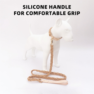 Set di collare e guinzaglio di cane in pelle e corda di cotone intrecciata a mano in macramè regolabile in macramè di lusso - Product Image 4